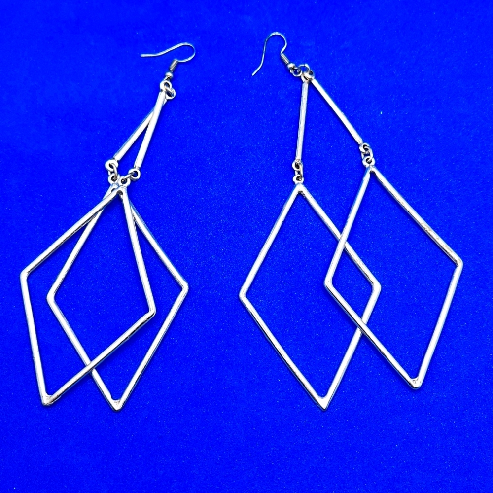 Silver Tone Triangle Drop Earrings